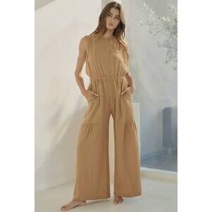 NEW BUCKETLIST adjustable back bow jumpsuit in camel